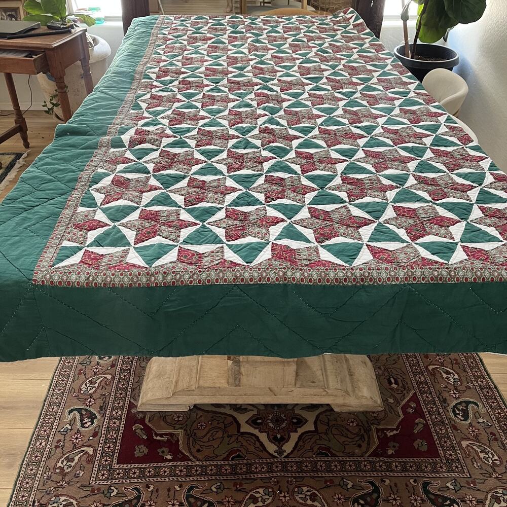 Hand Quilted Star Patchwork Cotton Quilt Bedspread 98"x87"
